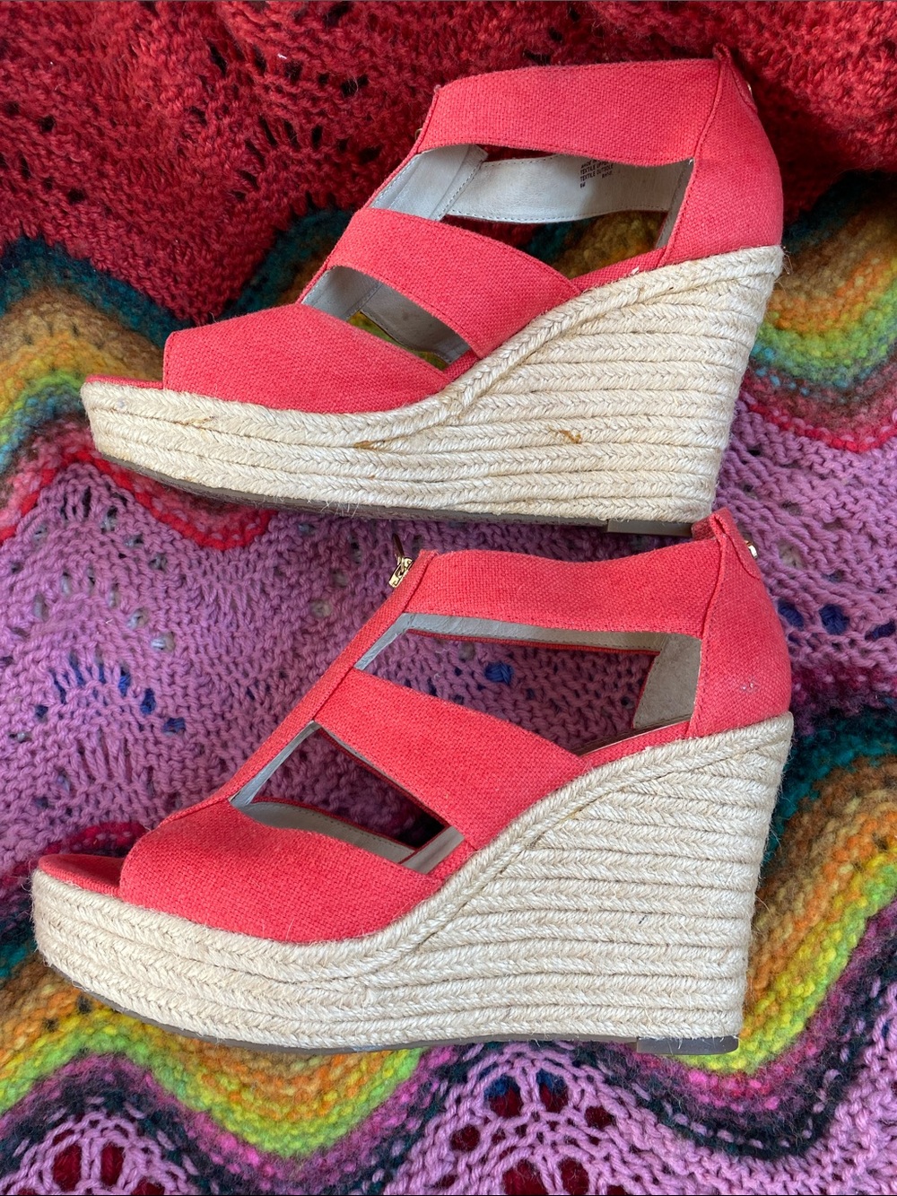 Michael Kors Size 9 M Coral Espadrille Wedge Sandals - Women's Strappy Zip Front - Picture 3 of 5